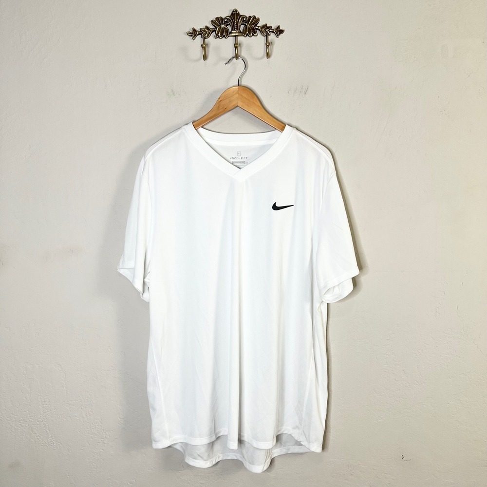 Nike Shirt Court Dri-FIT Mens Size XXL White Short Sleeve V-Neck Tennis NEW